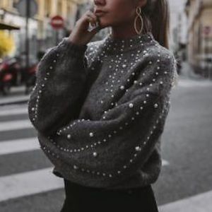 Zara cropped knit sweater with pearl detailing size small